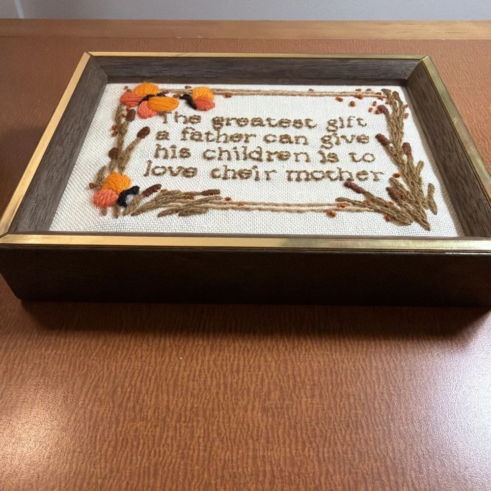 Vtg Framed Crewel 1970's 